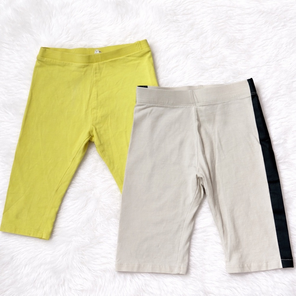 Zara Kids Bike Shorts Girls Size 6 & 7 Yellow and Ivory Knee Length Leggings